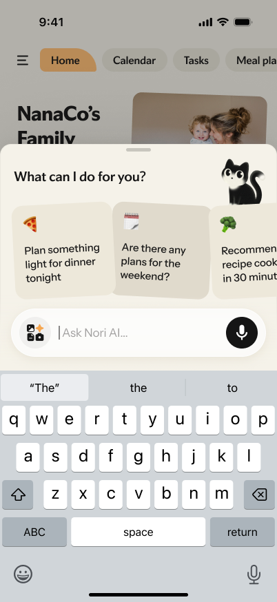Nori AI input ready to organize family information