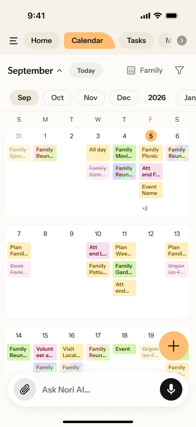 Nori's free full month family calendar view